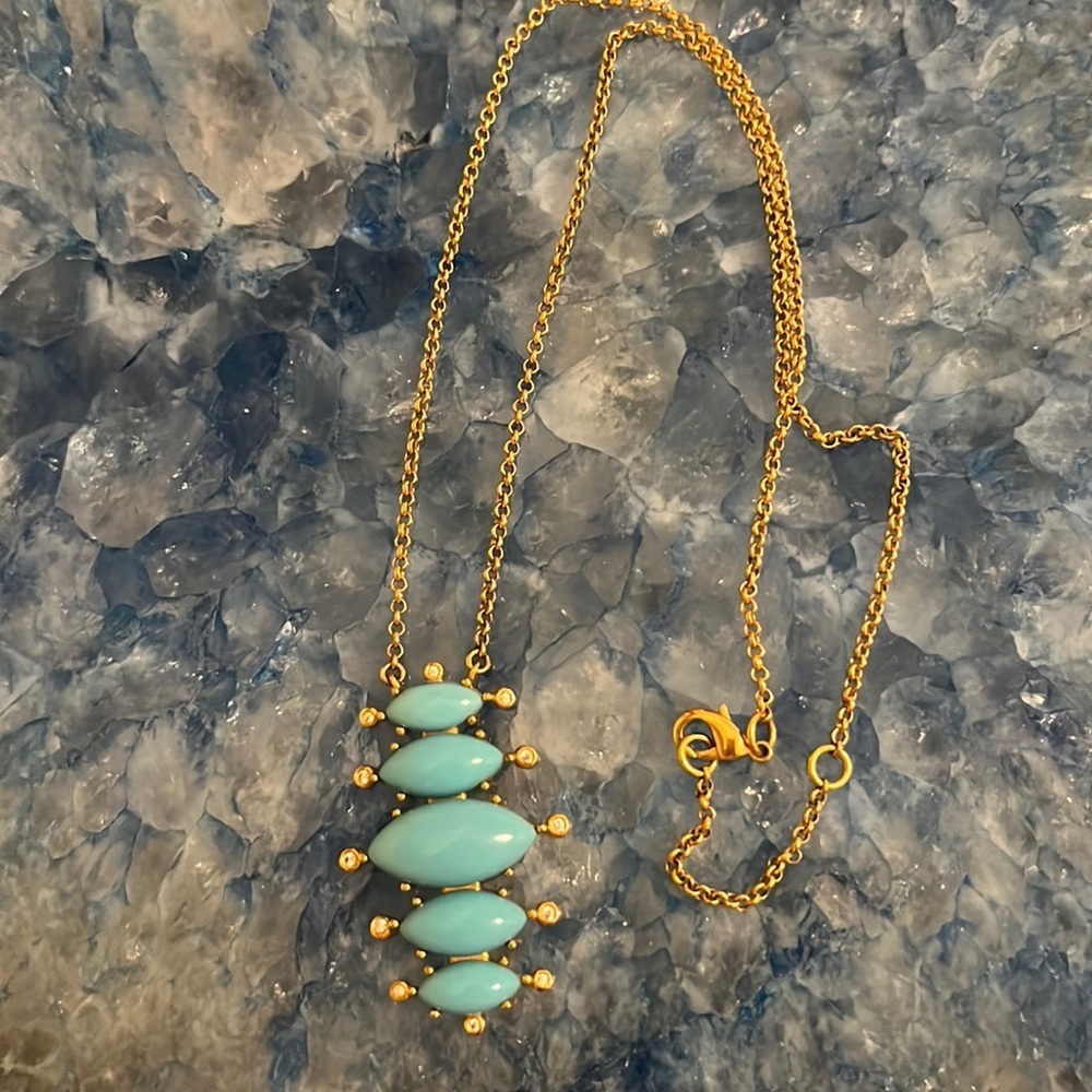 Sleeping Beauty Turquoise and white sapphire set in gold vermeil necklace.
